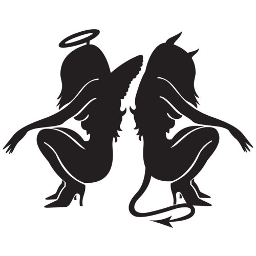 Angel and Devil squatting back to back 3