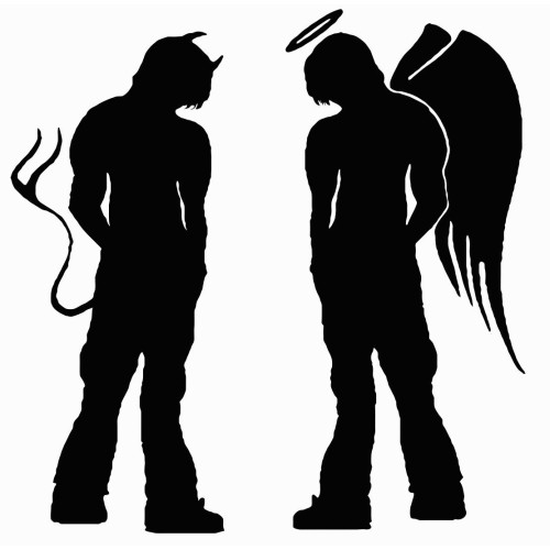 Angel and Devil guys facing each other