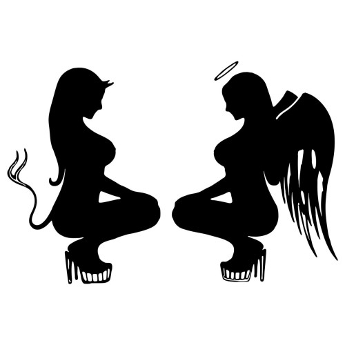 Angel and Devil squatting back to back 2